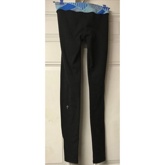 Sz 10 Girls Ivivva by Lululemon Leggings Blue Quilt/Black Reverse 29” Inseam - Picture 2 of 11